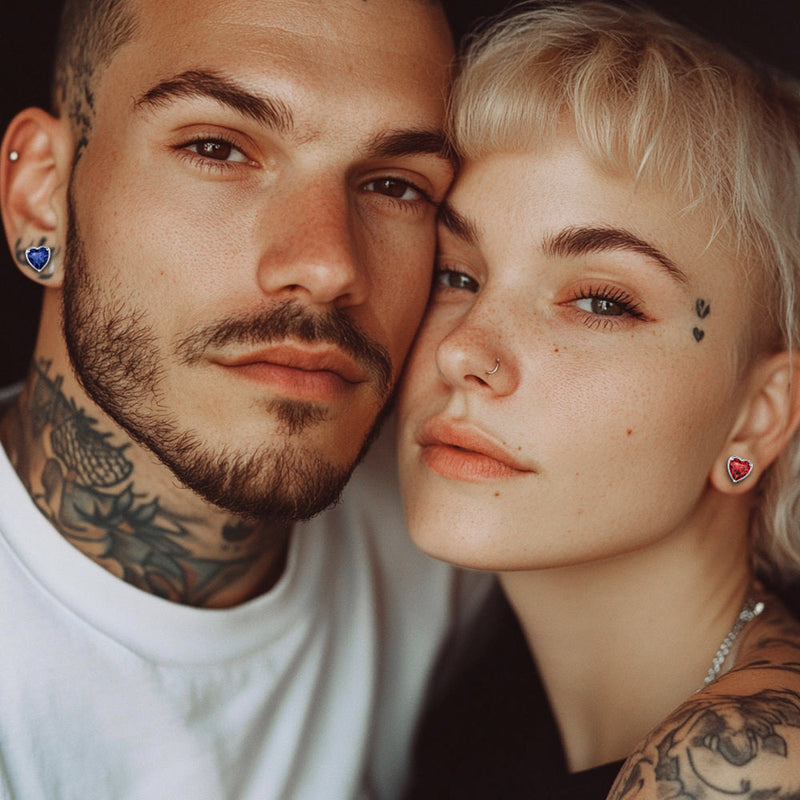 Silver Heart Birthstone Stud Earrings for