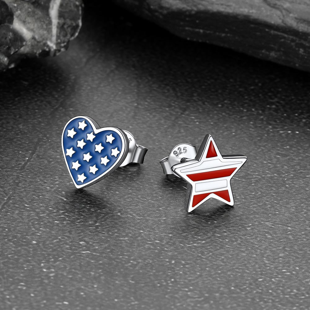 4th of July Heart Star Earrings American Flag Studs for