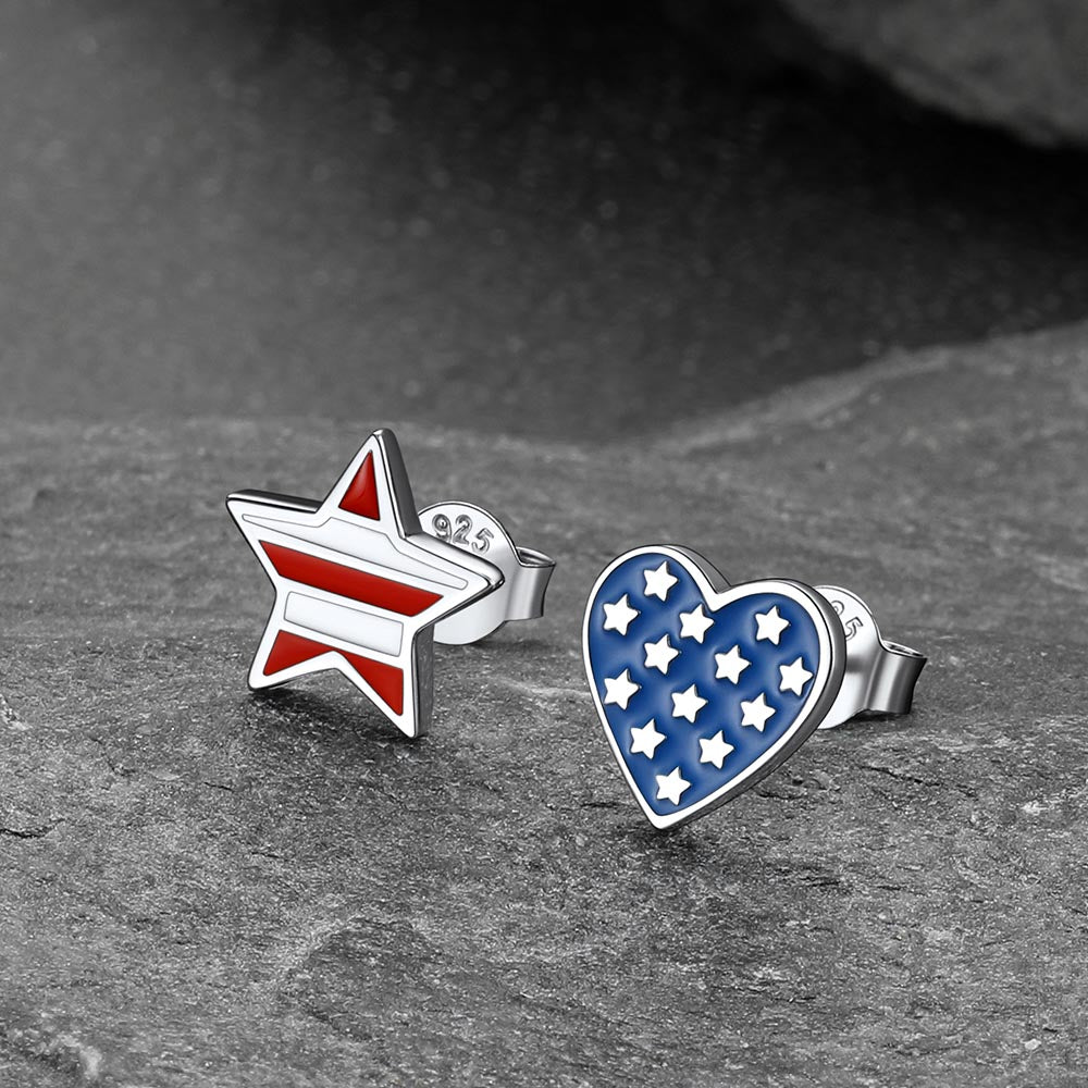 4th of July Heart Star Earrings American Flag Studs for