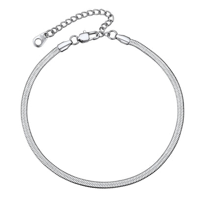 Stainless Steel Flat Snake Chain Anklet Bracelet for