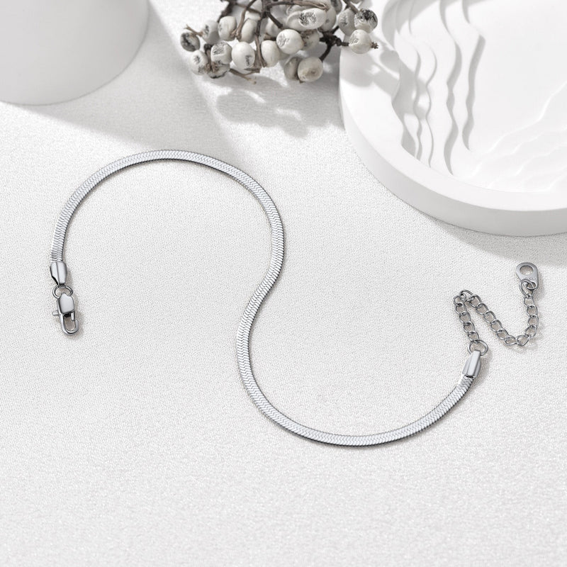 Stainless Steel Flat Snake Chain Anklet Bracelet for