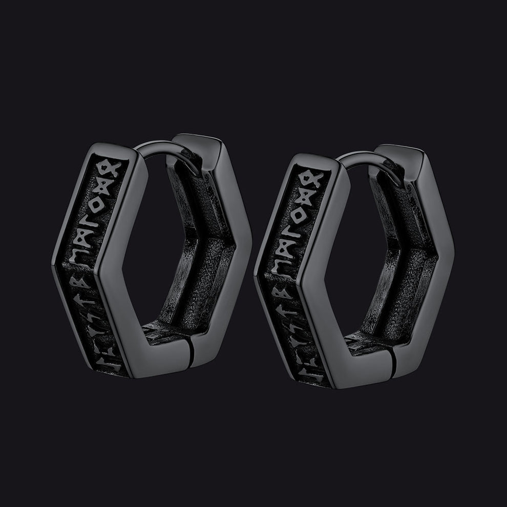 Norse Viking Runes Dangle Hoop Earrings for