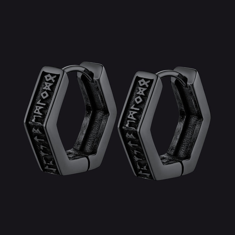 Norse Viking Runes Dangle Hoop Earrings for