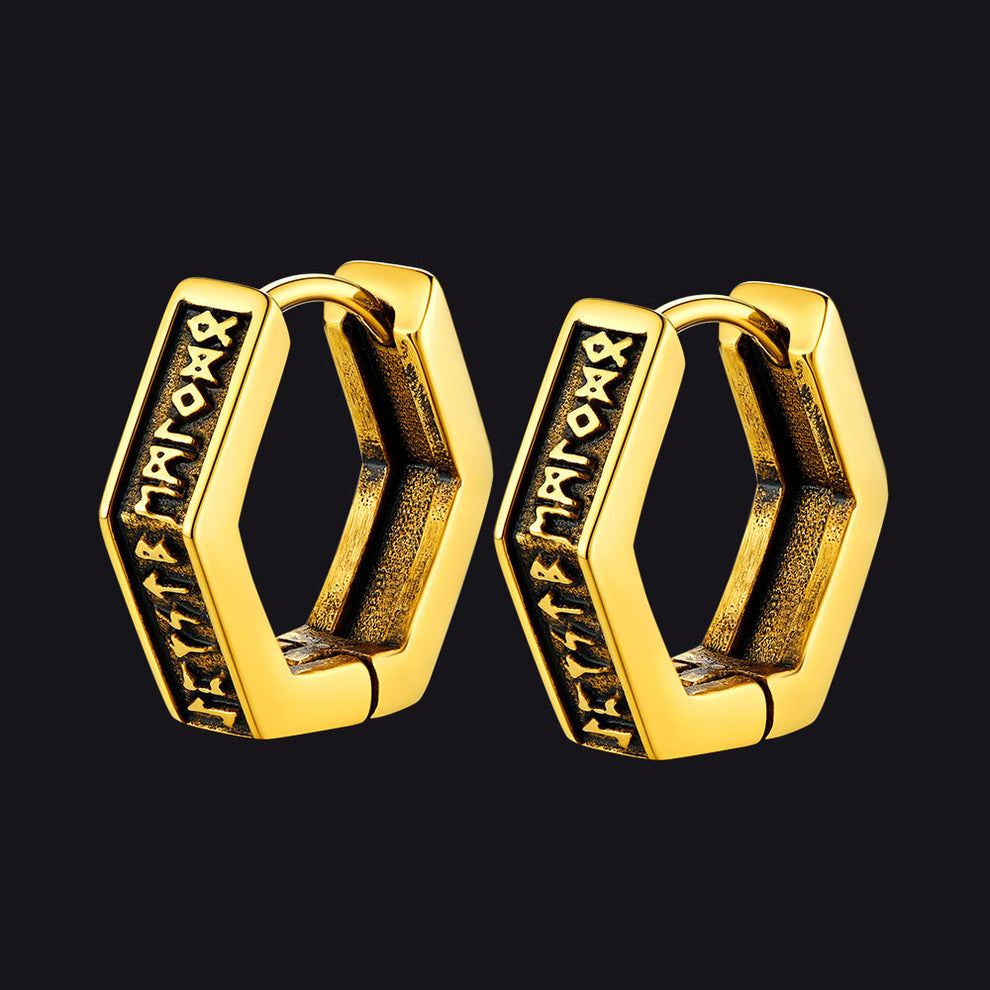 Norse Viking Runes Hoop Huggie Earrings for