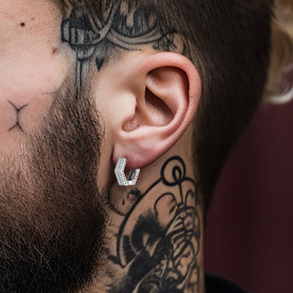Hexagon Viking Diamond Hoop Earrings With Runes for