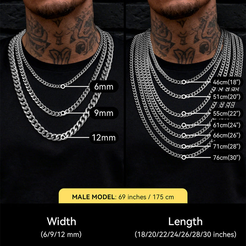 Hip Hop Cuban Chain Necklace for Huasband Boyfriends Gift 6/9/12mm Width