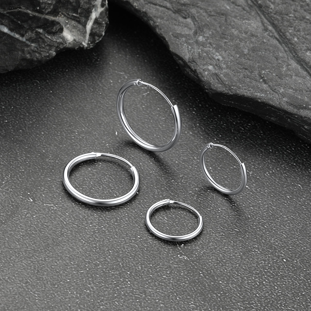 Classic Sterling Silver Piercing Hollow Hoop Earrings for