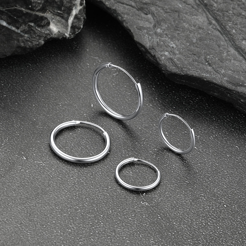 Classic Sterling Silver Piercing Hollow Hoop Earrings for