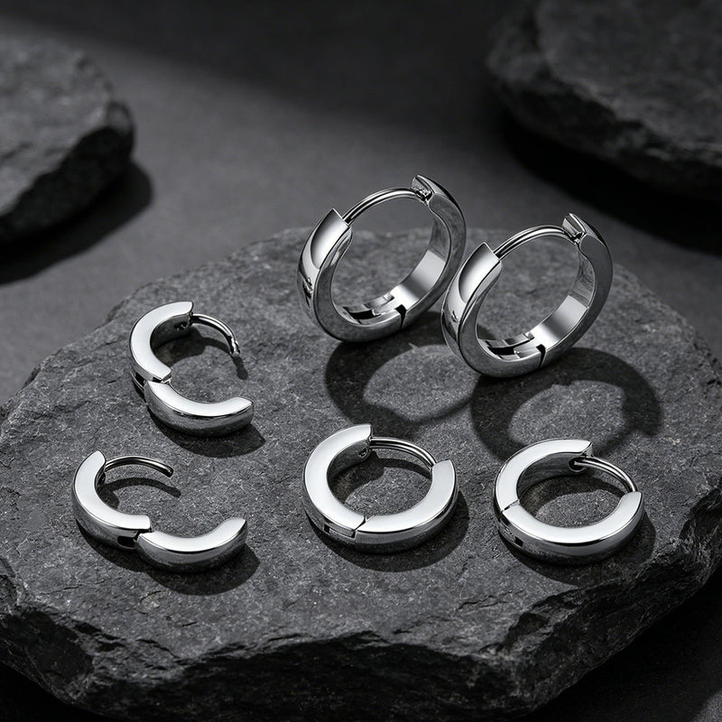 Classic Stainless Steel Huggie Hoop Earrings Set for 3 Piece