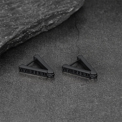 Roman Numerals Triangle Huggie Hoop Earrings for