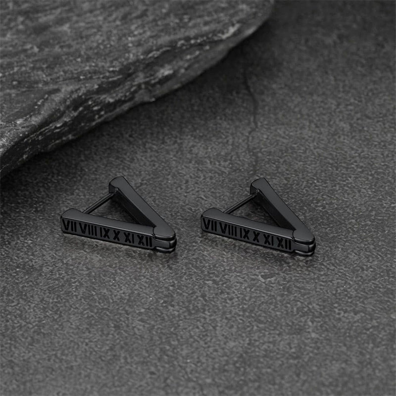 Roman Numerals Triangle Huggie Hoop Earrings for
