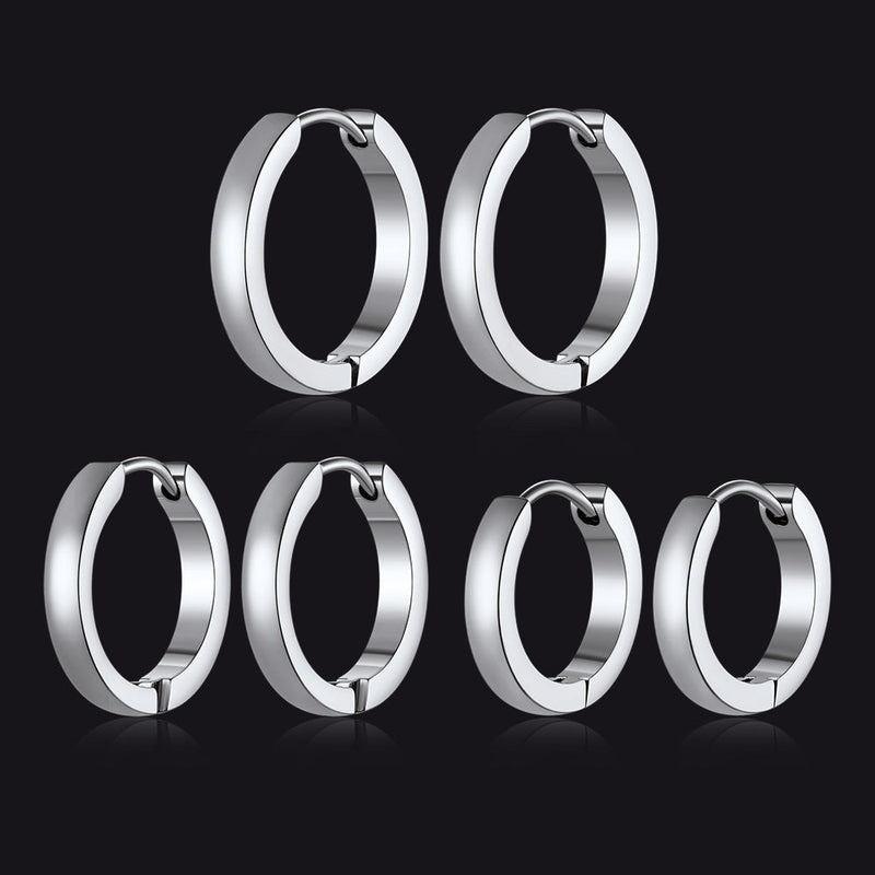 Classic Stainless Steel Huggie Hoop Earrings Set for 3 Piece