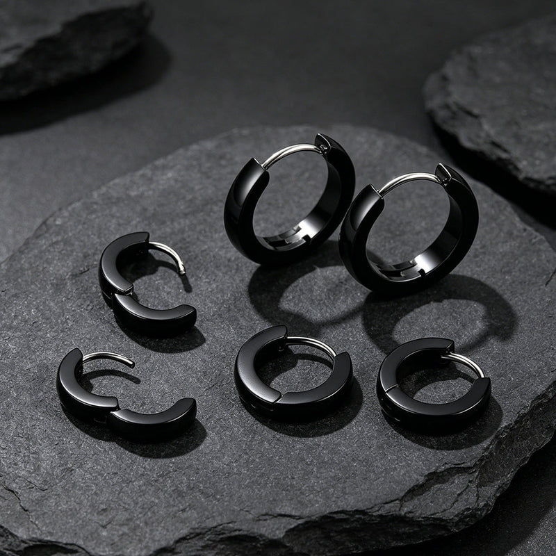 Classic Stainless Steel Huggie Hoop Earrings Set for 3 Piece