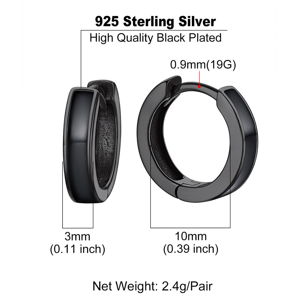 Huggie Hoop Earrings for & – 925 Sterling Silver, 10mm