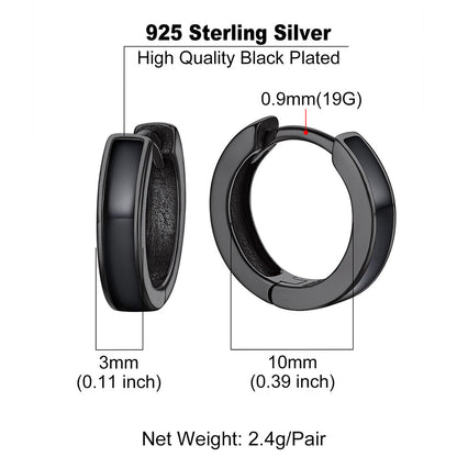 Huggie Hoop Earrings for & – 925 Sterling Silver, 10mm
