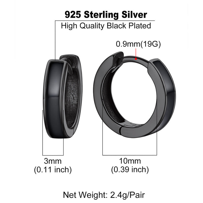 Huggie Hoop Earrings for & – 925 Sterling Silver, 10mm