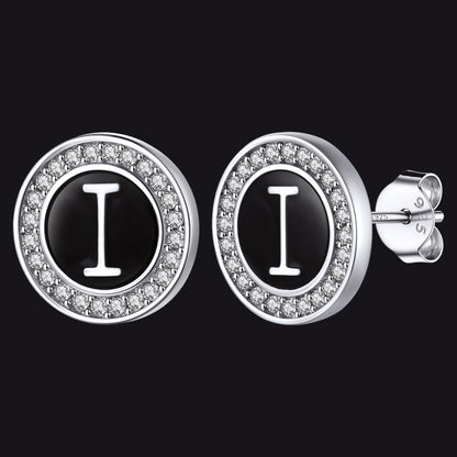 Personalized Black Initial Letter Stud Earrings for