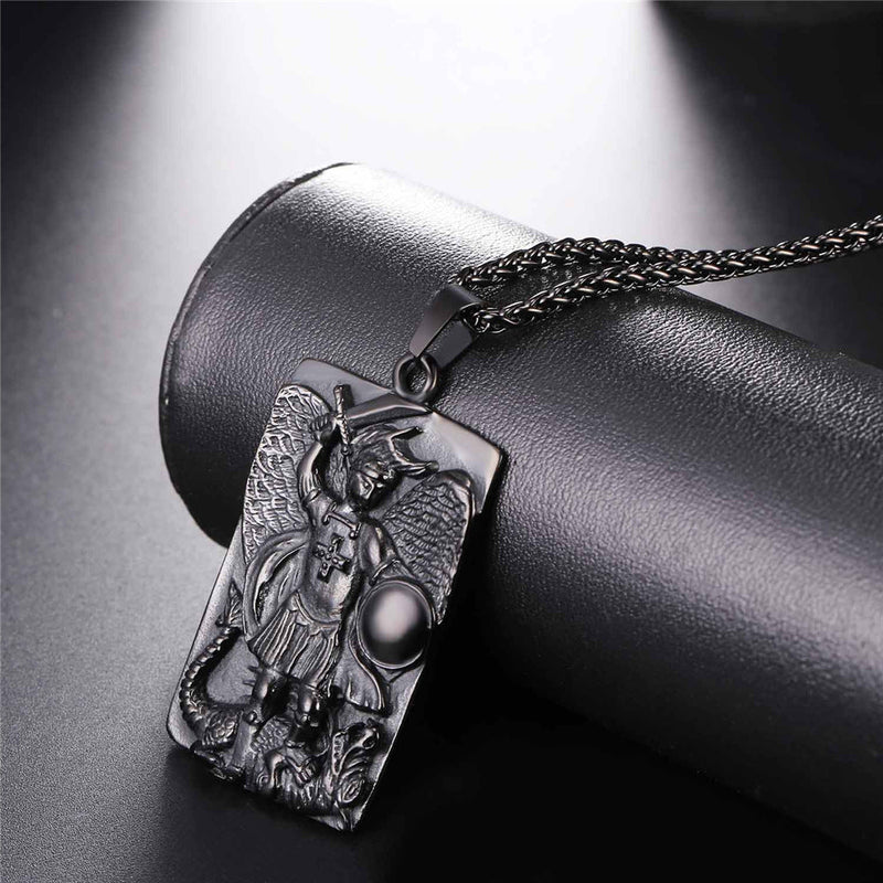Engraved St. Michael the Archangel Dog Tag Necklace