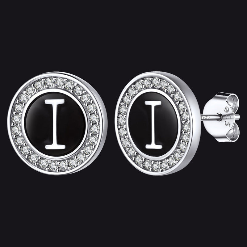 Personalized Black Initial Letter Stud Earrings for