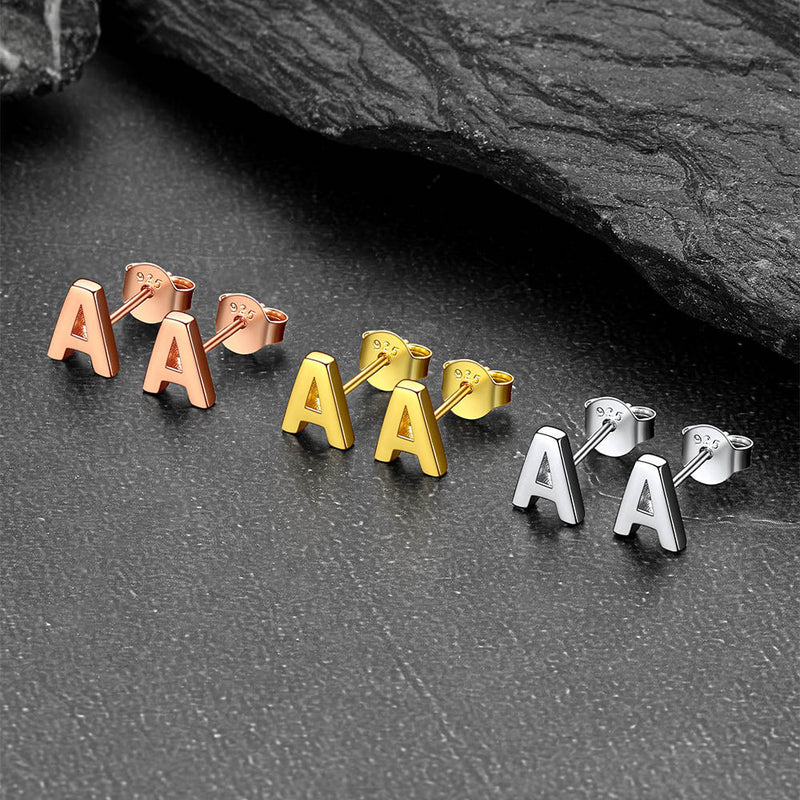 Sterling Silver Tiny Initial Letter Earrings Alphabet Studs for