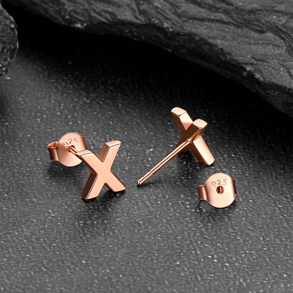 Sterling Silver Tiny Initial Letter Earrings Alphabet Studs for