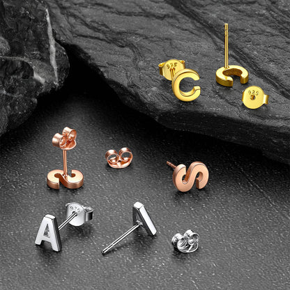 Sterling Silver Tiny Initial Letter Earrings Alphabet Studs for