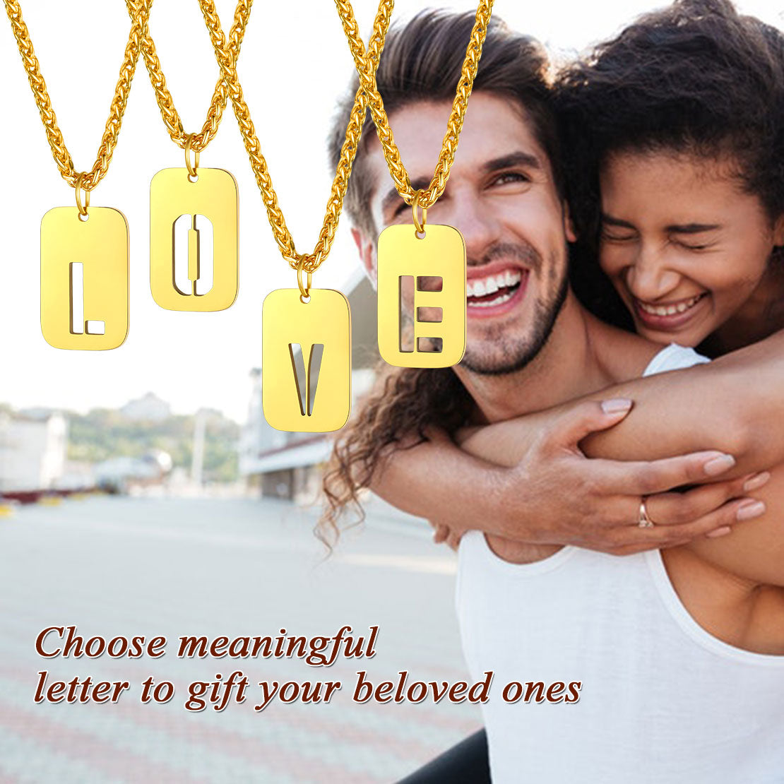 Personalized Hollow Letter Initial Dog Tag Pendant Necklace for