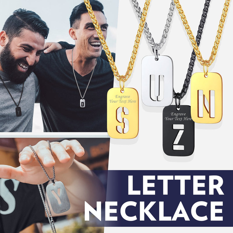 Personalized Hollow Letter Initial Dog Tag Pendant Necklace for