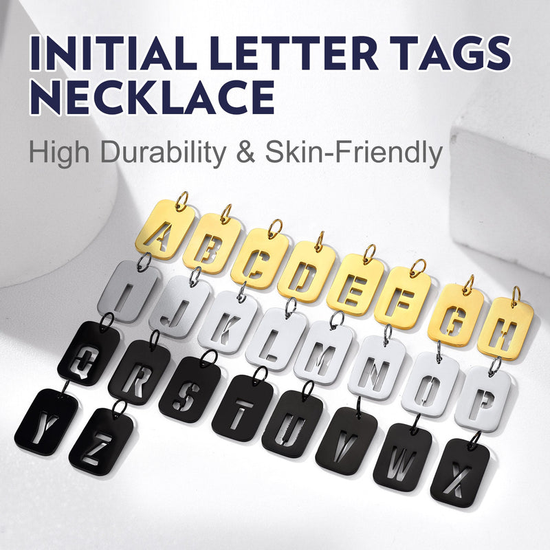 Personalized Hollow Letter Initial Dog Tag Pendant Necklace for