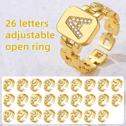 Cubic Zirconia Initial Letter Adjustable Chain Signet Rings for