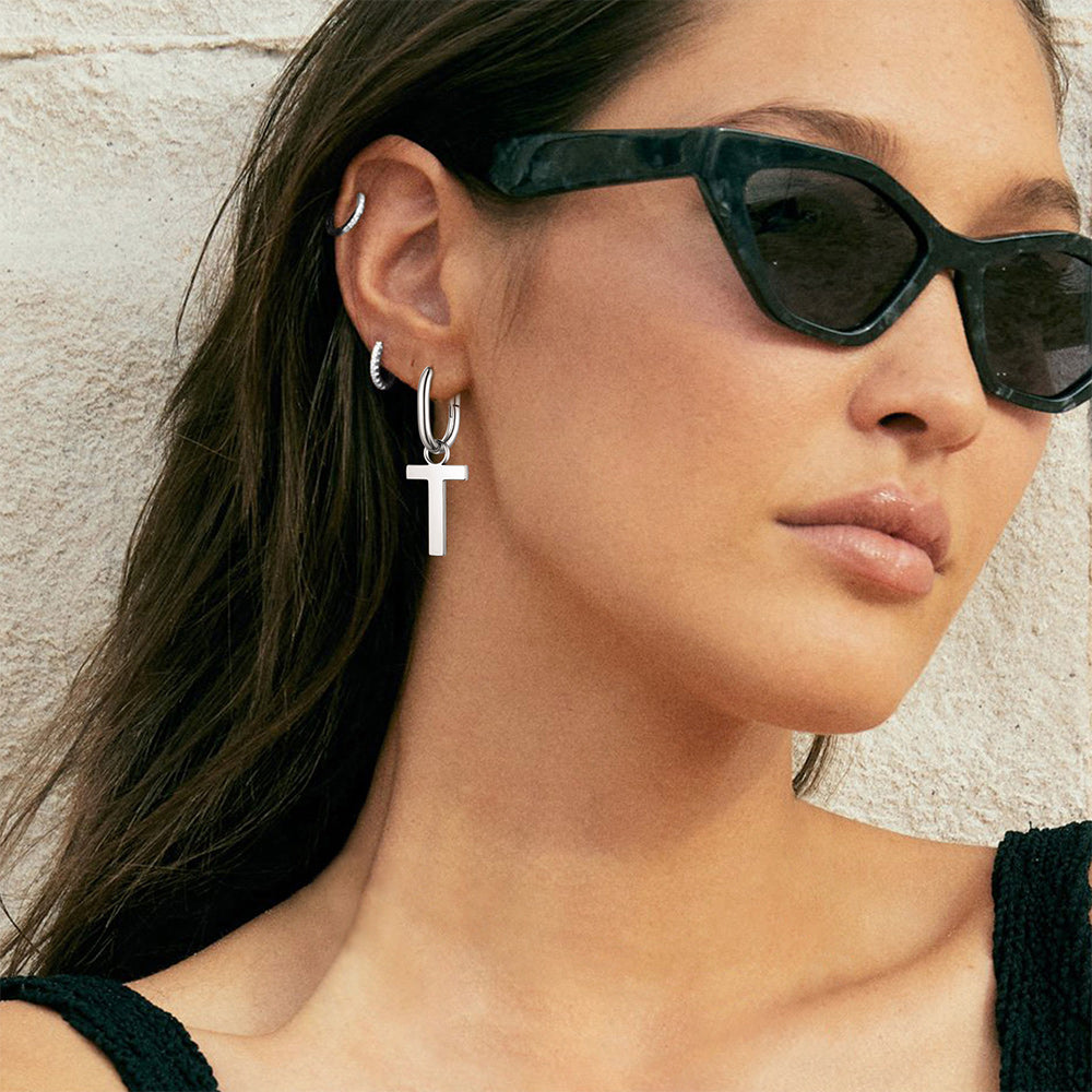 Hypoallergenic Initial Letter Dangle Earrings for