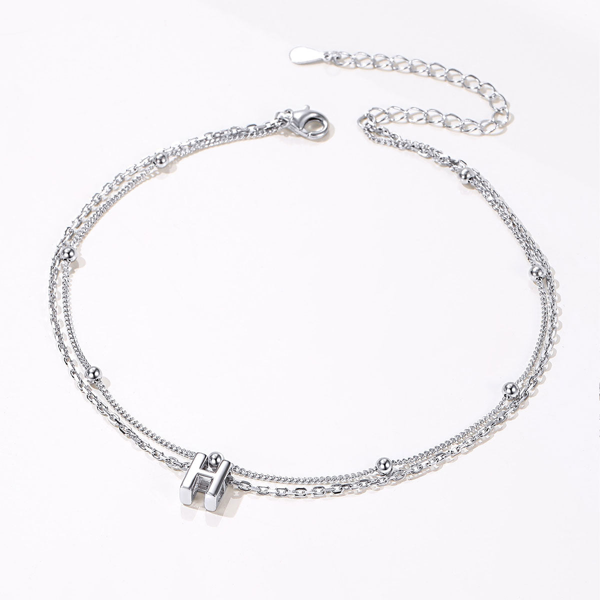 925 Sterling Silver Bead Chain Layered Initial Anklets for Girlfriend Gift