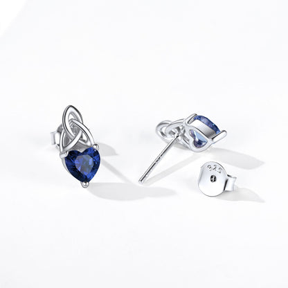 Sterling Silver Irish Celtic Knot Birthstone Stud Earrings for
