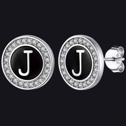 Personalized Black Initial Letter Stud Earrings for