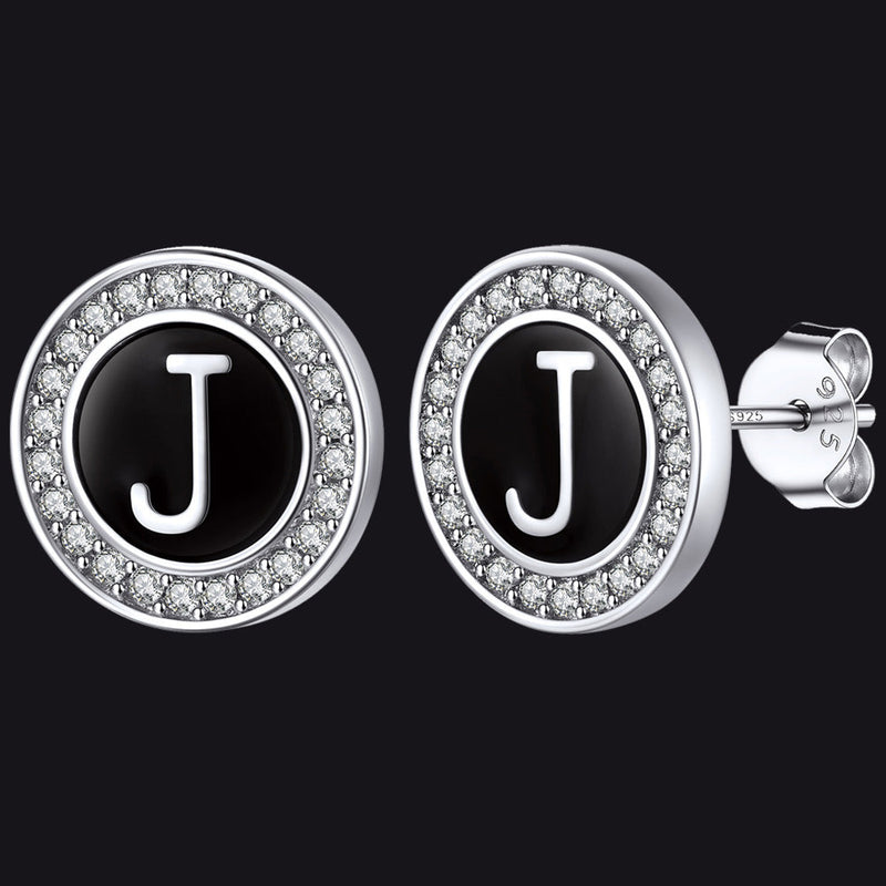 Personalized Black Initial Letter Stud Earrings for