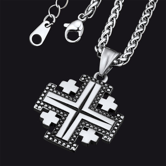 Religious Jerusalem Cross Necklace Stainless Steel