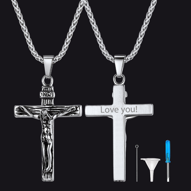 Christian Crucifix Cross Urn Necklace for Ashes Memorial Gift