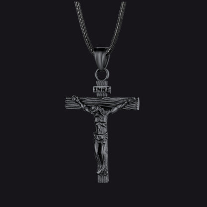 Jesus Crucifix Cross Braided Leather Pendant Necklace for