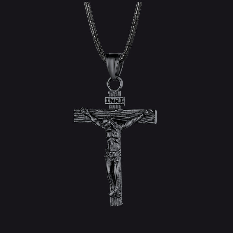 Jesus Crucifix Cross Braided Leather Pendant Necklace for
