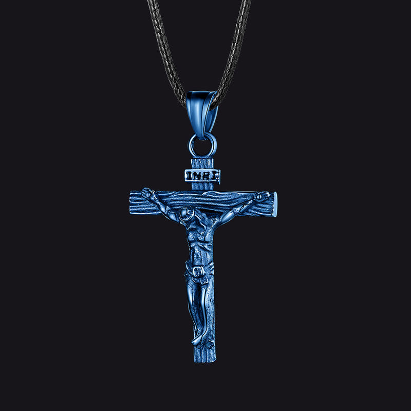 Jesus Crucifix Cross Braided Leather Pendant Necklace for