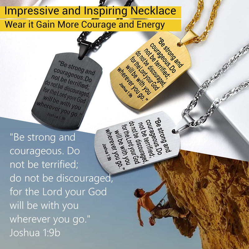 Christian Joshua 1:9 Dog Tag Cross Necklace for