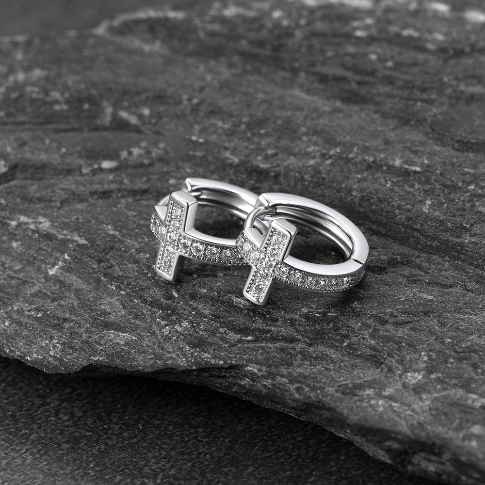 Cubic Zirconia Cross Hoop Earrings for