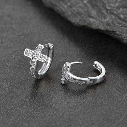 Cubic Zirconia Cross Hoop Earrings for