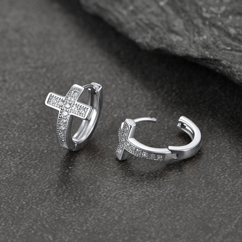 Cubic Zirconia Cross Hoop Earrings for