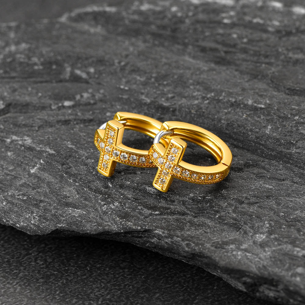 Cubic Zirconia Cross Hoop Earrings for