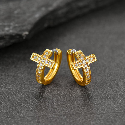 Cubic Zirconia Cross Hoop Earrings for