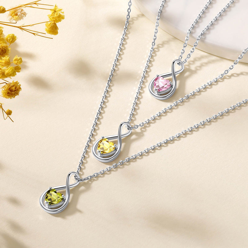 925 Sterling Silver Birthstone Infinity Necklace for