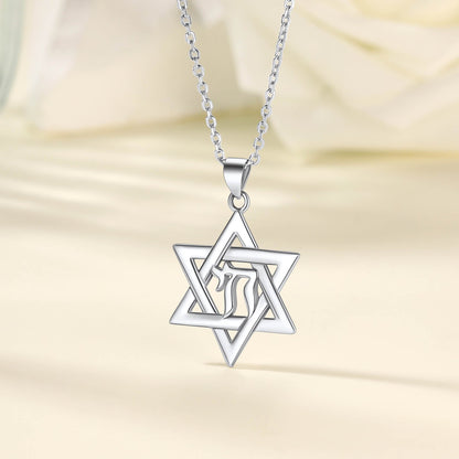 Silver Hebrew Jewish Pendant Necklace for