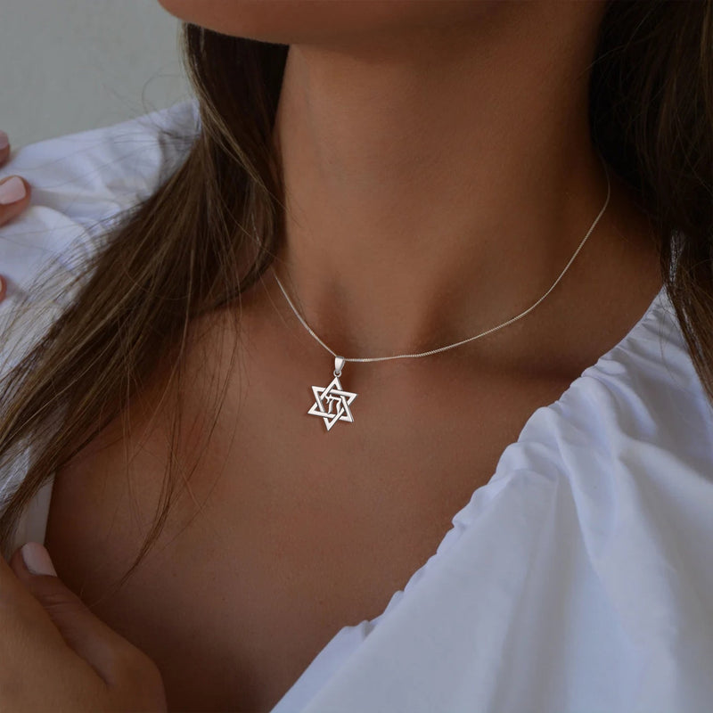 Silver Hebrew Jewish Pendant Necklace for
