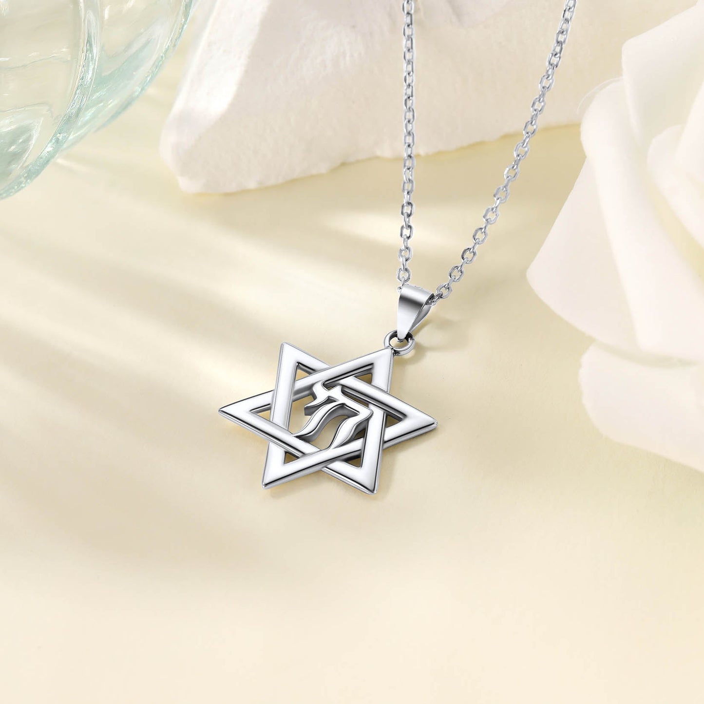 Silver Hebrew Jewish Pendant Necklace for